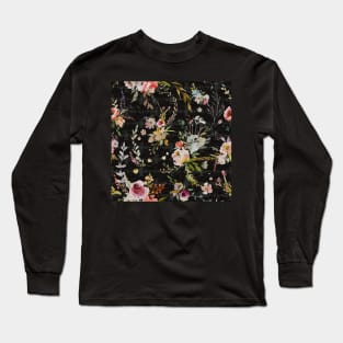 Boho Meadow Floral - Black Long Sleeve T-Shirt
